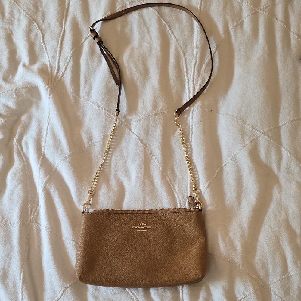 Coach Brown Leather Crossbody Bag with Gold Chain